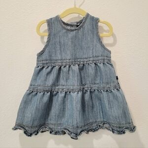 DKNY Girls 2T Sleeveless Tiered Denim Dress Button Back